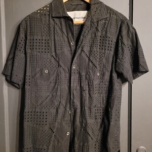 Andersson Bell Men's Black Eyelet Short-Sleeve Button-Up Shirt